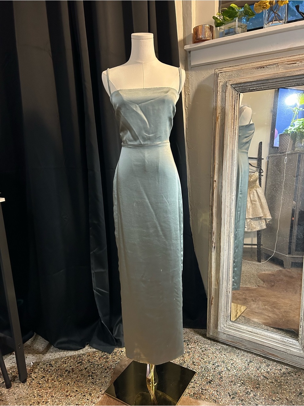 House of CB Sage Satin Maxi Slip Dress with Spaghetti Straps